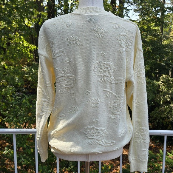 American Weekend Womens Vtg White Beige Chunky Knit Floral Rose Sweater S/M*Read - Picture 4 of 5